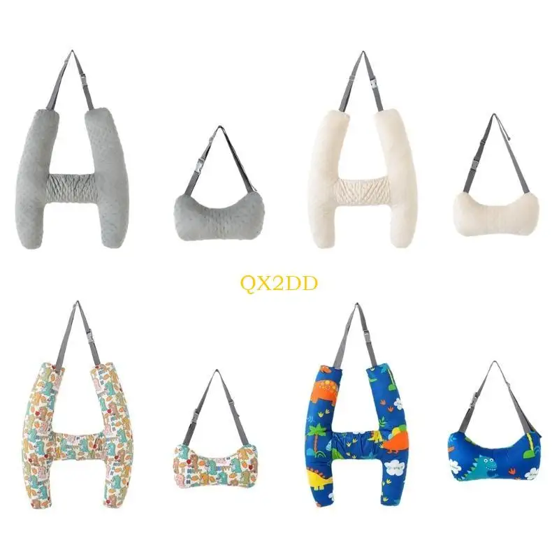 QX2D Asientos traseros coche en forma H, almohada viaje, cojín soporte para cabeza y cuerpo, almohada