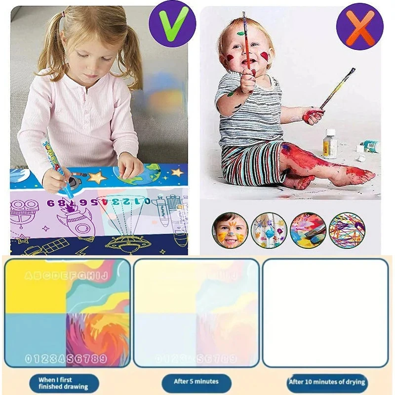 Tapete para garabatear con agua de 100x80cm, tapete mágico para garabatear, tapete para colorear, tablero de dibujo, juguetes educativos para niños y niñas de 2 a 7 años - imagen 4