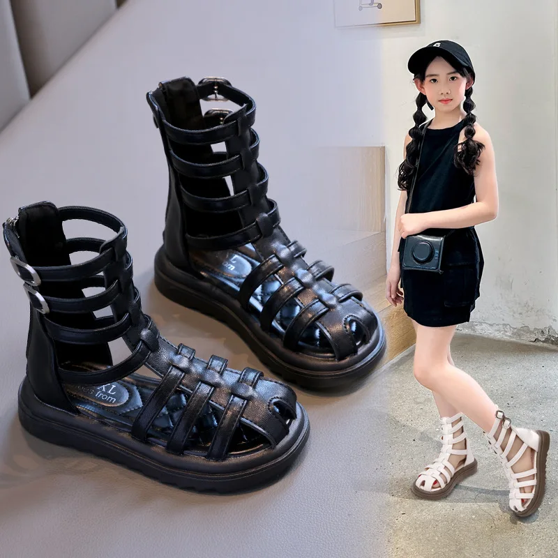 Sandalias planas infantiles con tiras estilo romano para niñas - imagen 3