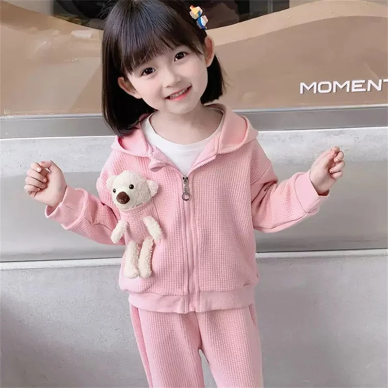 Conjunto deportivo de punto para niña – Top con capucha y pantalón - imagen 2