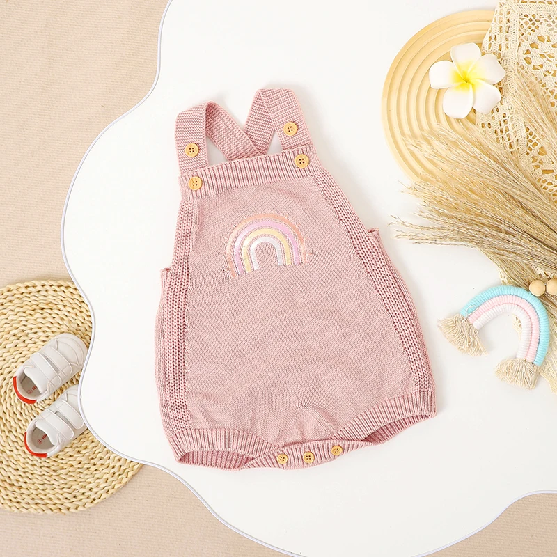 Body de bebé de 0 a 18m, monos de algodón sin mangas para recién nacidos, niños y niñas, mono con bordado de arcoíris, trajes para niños pequeños, monos - imagen 2