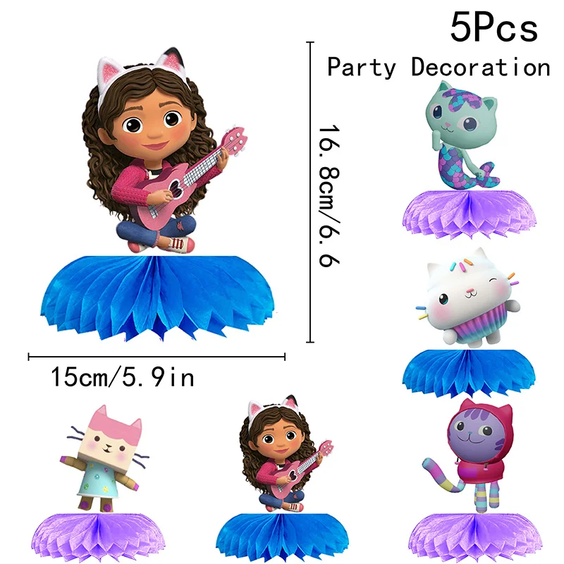 Casa de muñecas de Gabby, adorno de panal de papel, decoración para fiesta de cumpleaños o baby shower, recuerdo para niños, conjunto de decoraciones de mesa para fiesta - imagen 2