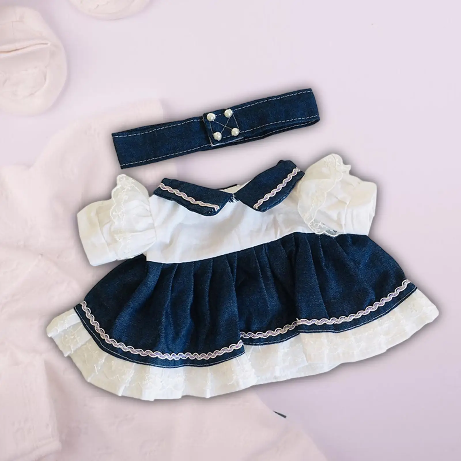 2x Fashion Dolls Denim Dress with Belt Outfits Accs, Handmade Clothing for 15inch Dolls Dress up New Year Gifts