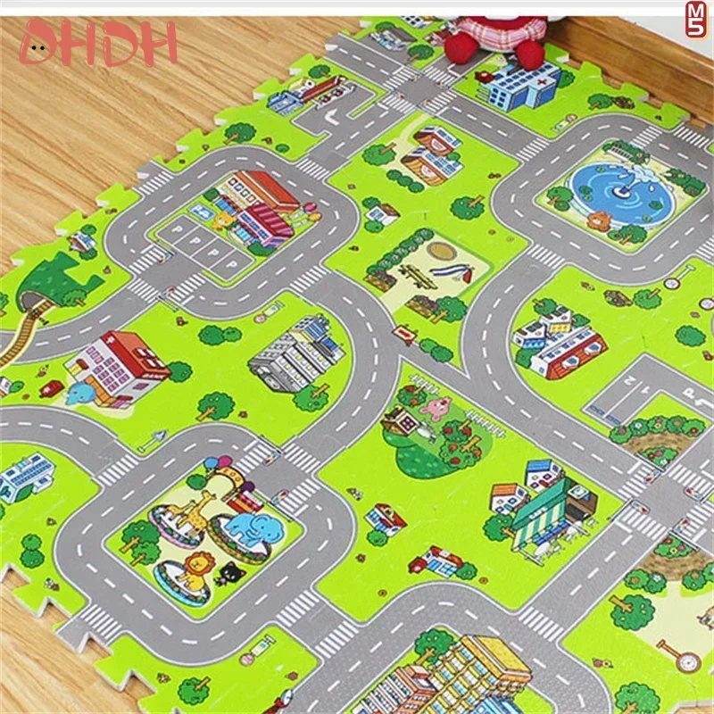 Alfombra de juego para bebés, 9 unids/lote, alfombra para niños, alfombra para niños, juguetes de suelo suave, suelo suave para tráfico, decoración del hogar, rompecabezas de espuma EVA para niños - imagen 2