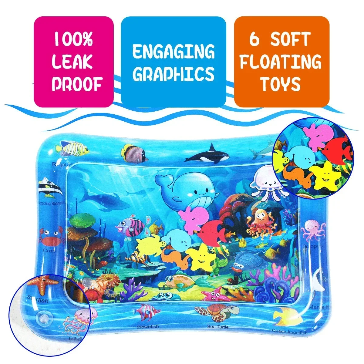 Alfombra de juego sensorial de agua para mascotas, tapete inflable grueso para gatos, perros, peces, mar, Océano, juguete sensorial - imagen 2