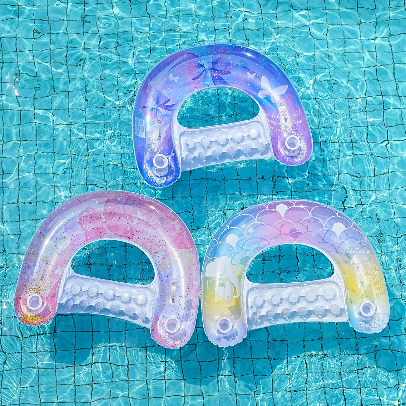 Hamaca inflable con lentejuelas vista frontal