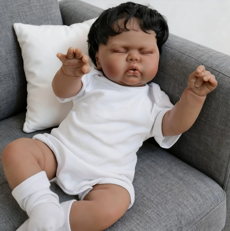 NPK 19 ''piel oscura realista Reborn durmiendo bebé pepinillo hecho a mano muñeca de alta calidad regalos de navidad para niños - imagen 2