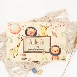 Caja de recuerdos personalizada madera animal nombre niño regalo