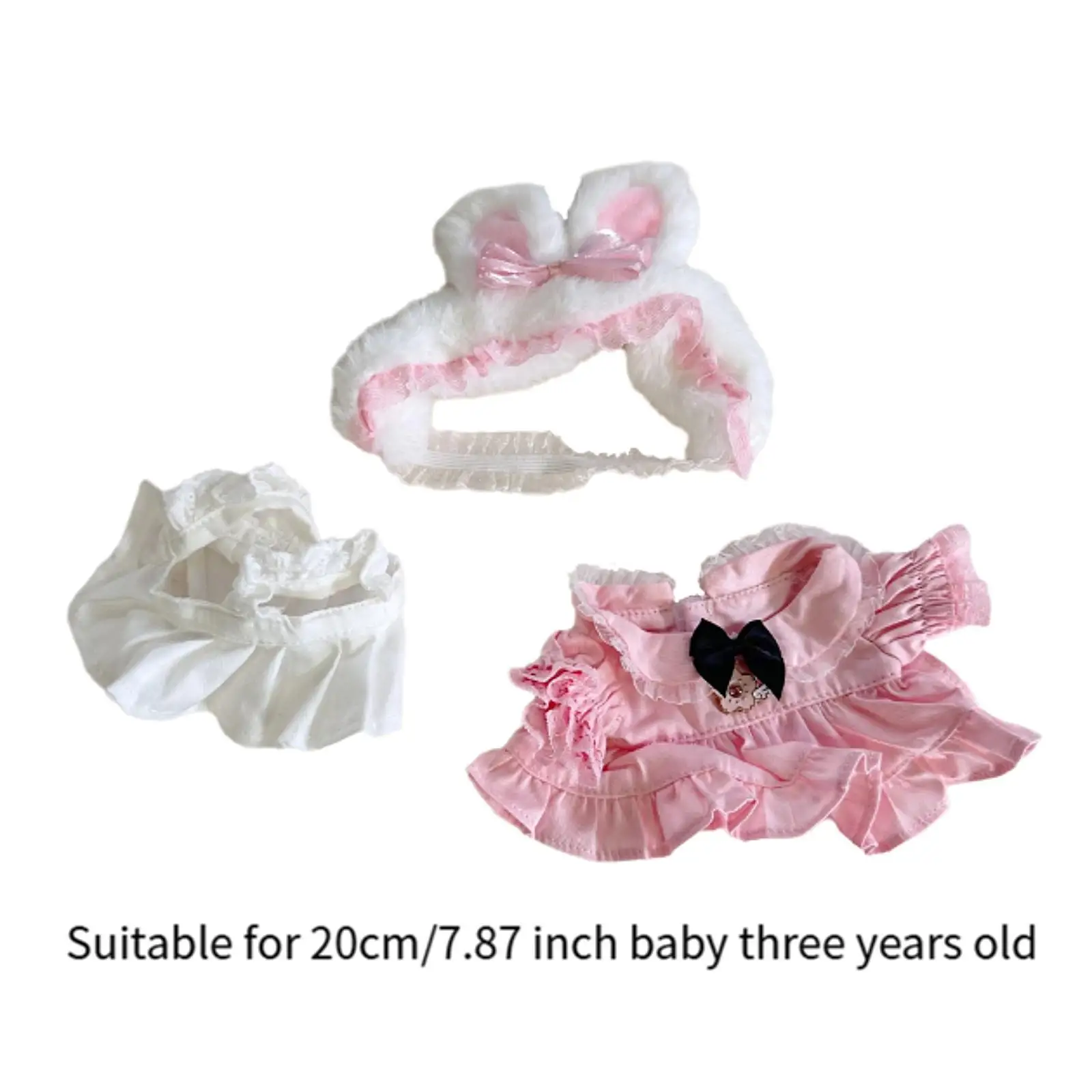Plush Doll Dress Costumes, with Headband,DIY Doll Toy, Cute Comfortable Doll Clothing, Doll Skirt for 20cm Doll
