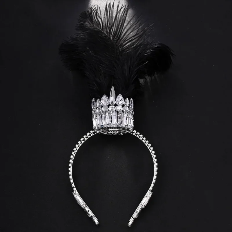 Diadema gótica victoriana de plumas con pedrería para mascarada - imagen 2