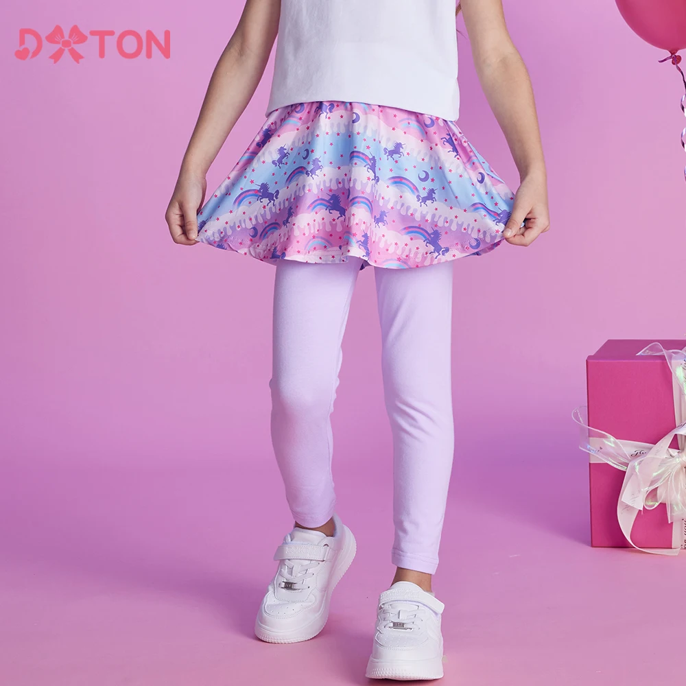 DXTON Leggings con falda unicornio arcoíris para niñas - imagen 3