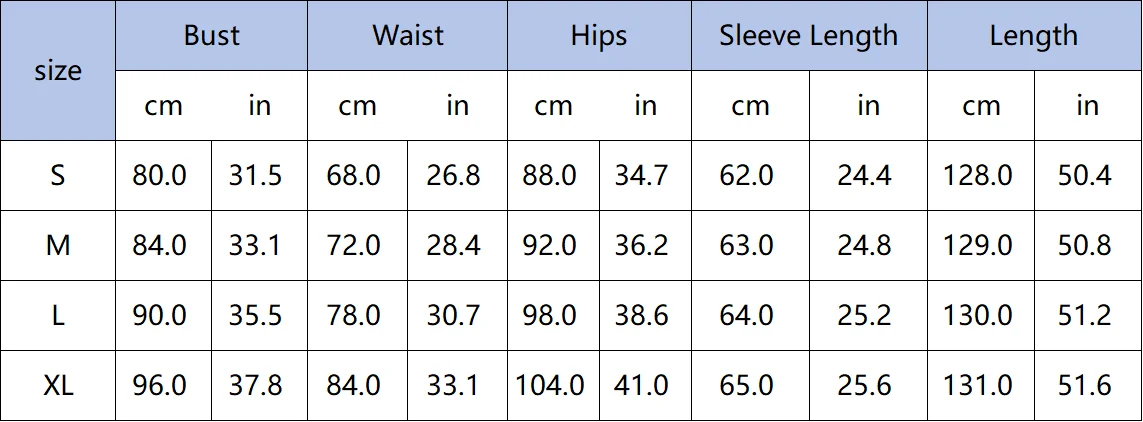 Tabla de tallas del vestido de maternida