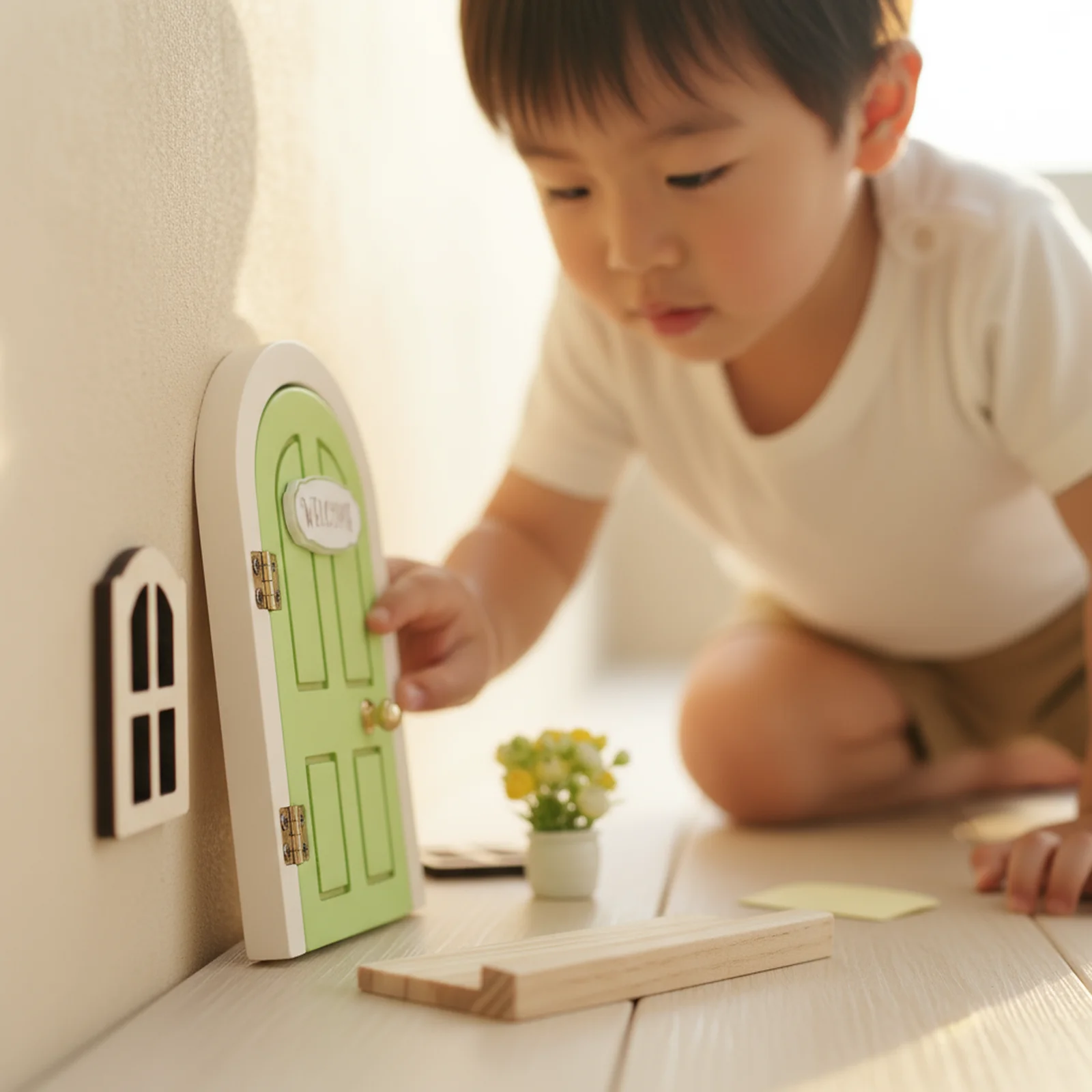 Juguetes para bebés, accesorios Montessori, puerta de elfo de dibujos animados, decoración de habitación, casa de muñecas, Mini decoraciones para el hogar, decoración de puerta de elfo de cuento de hadas de madera - imagen 2