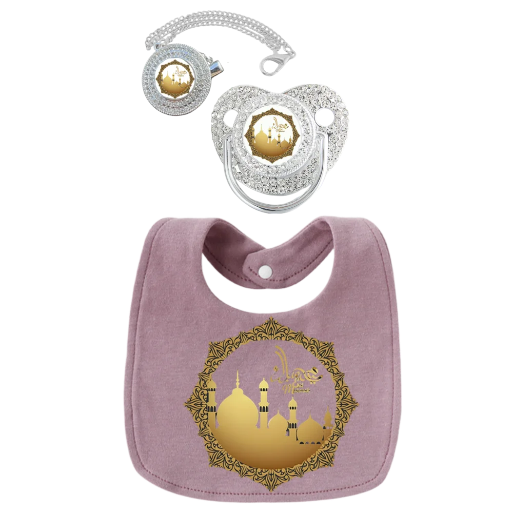 Baberos 100% de algodón puro para bebé, soporte para chupete para masticar y tocar la boca, toalla musulmana babeante, conjunto de regalo de moda para bebé - imagen 4