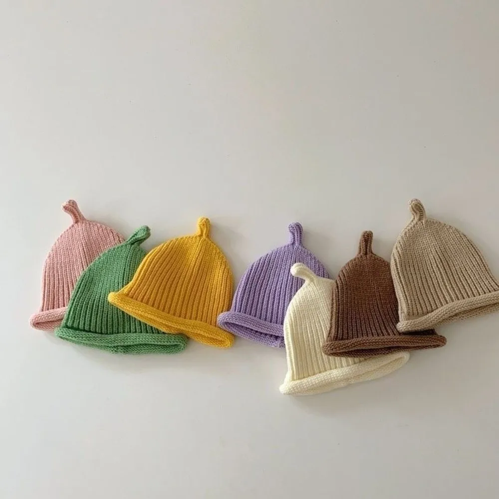 Gorro de punto para bebé de estilo coreano, gorro grueso de invierno para mantener el calor, gorro de bebé de Color sólido, invierno - imagen 5