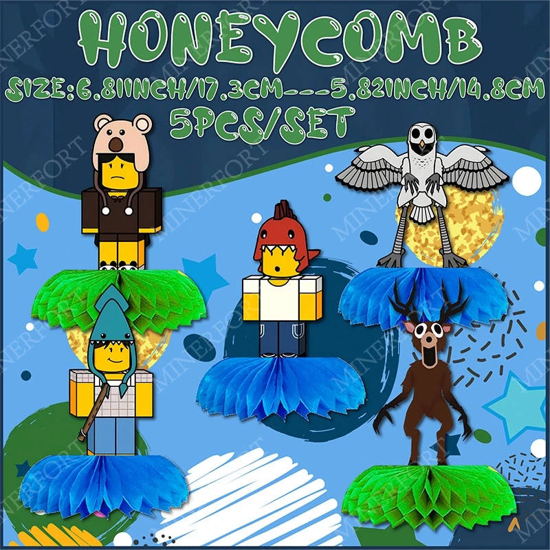 Roblox 99 noches en el bosque combinación de panal juego de dibujos animados temático juego de vajilla para decoración cumpleaños fiesta de bienvenida al bebé - imagen 3