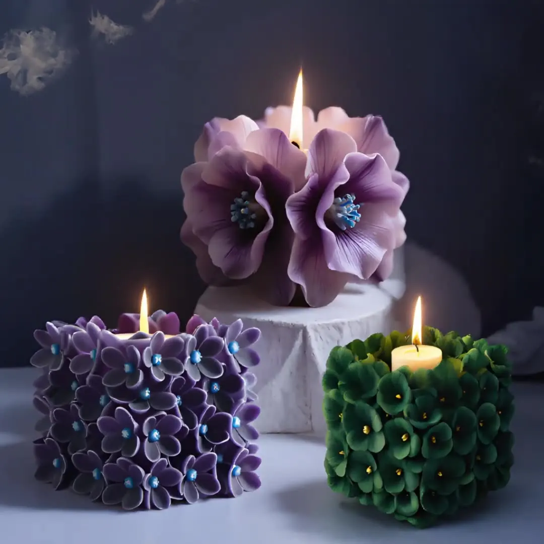 Molde cuadrado de silicona para vela de aromaterapia, hortensia, flor de peonía artesanal, adorno difusor de Aroma creativo
