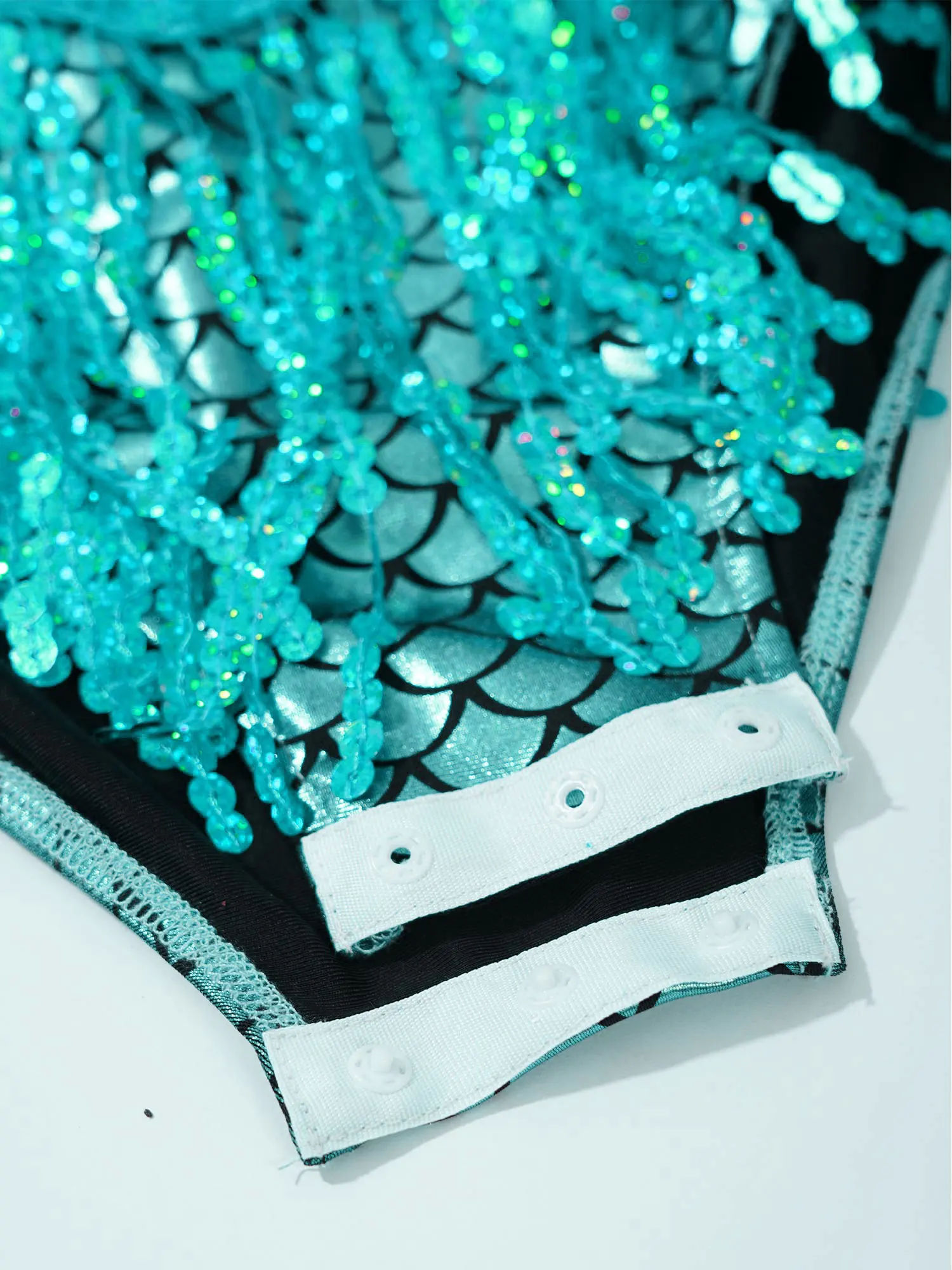 Niños Niñas escamas de pescado Ballet danza leotardo Bowknot espalda lentejuelas borlas mono de gimnasia para Halloween Cosplay fiesta temática - imagen 5