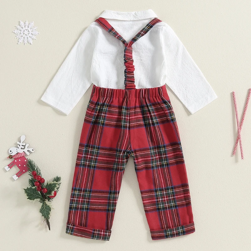 Traje de caballero para bebé con solapa y tirantes de cuadros - imagen 5