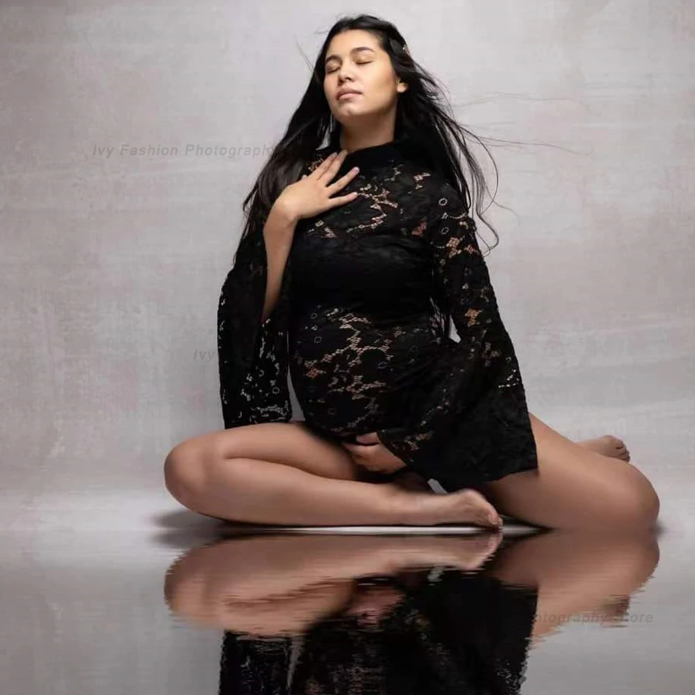 Vestido premamá de encaje con manga pagoda para sesión de fotografía - imagen 4