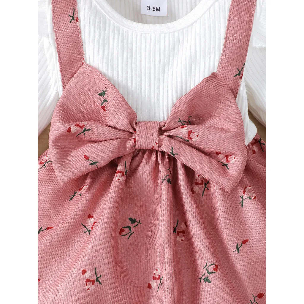 Vestido de princesa para niña pequeña de 0 a 2 años, vestido de manga larga con estampado de flores y lazo grande + diadema, ropa de moda de otoño para niña, 2 uds. - imagen 5