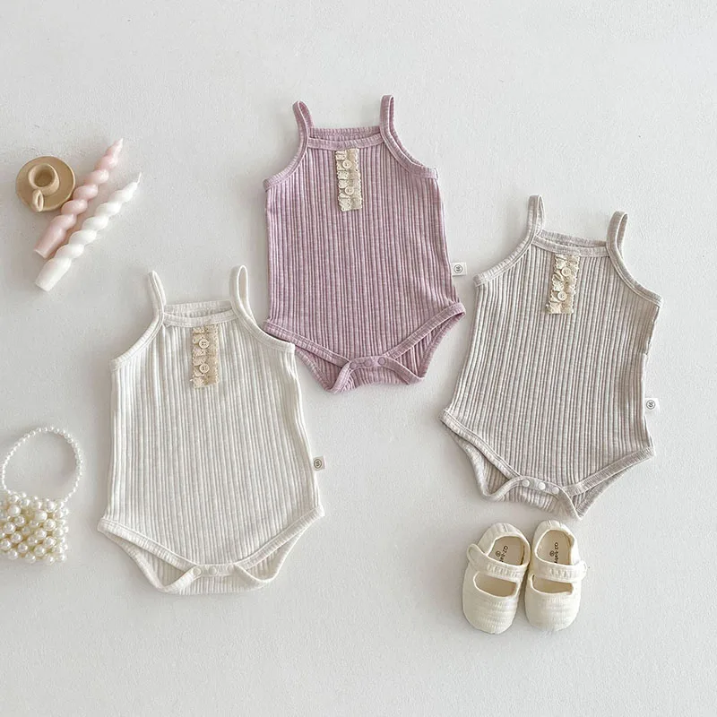 MILANCEL-Body de verano para bebé, ropa bonita de Color sólido con tira para bebé recién nacido, cabestrillo con botones de encaje de una pieza - imagen 2