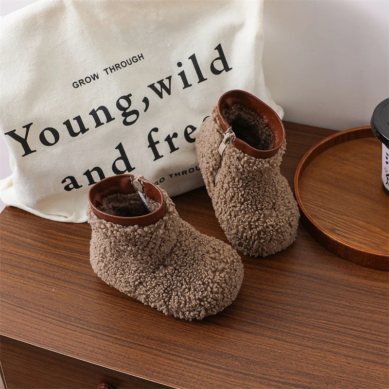 Zapatos de Otoño Invierno para niños, botas de nieve para niñas, zapatos casuales de felpa cálidos para exteriores para bebés, botas antideslizantes de suela suave para niños pequeños - imagen 2