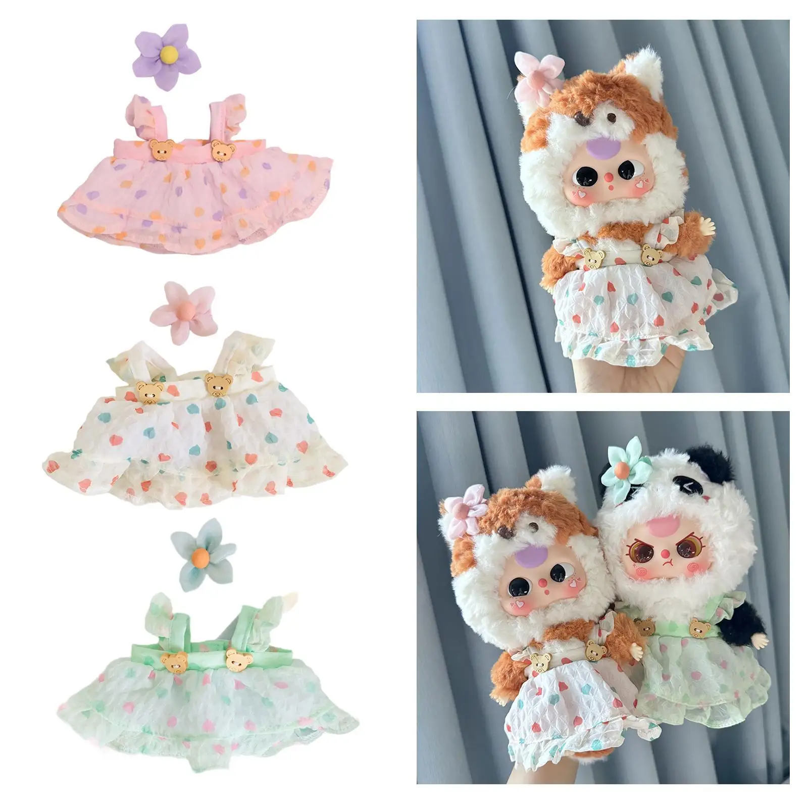 2x Dolls Princess Dress with Flower Hairpin, Outfits Accessory for 20cm Dolls Dress up Thanksgiving Gifts