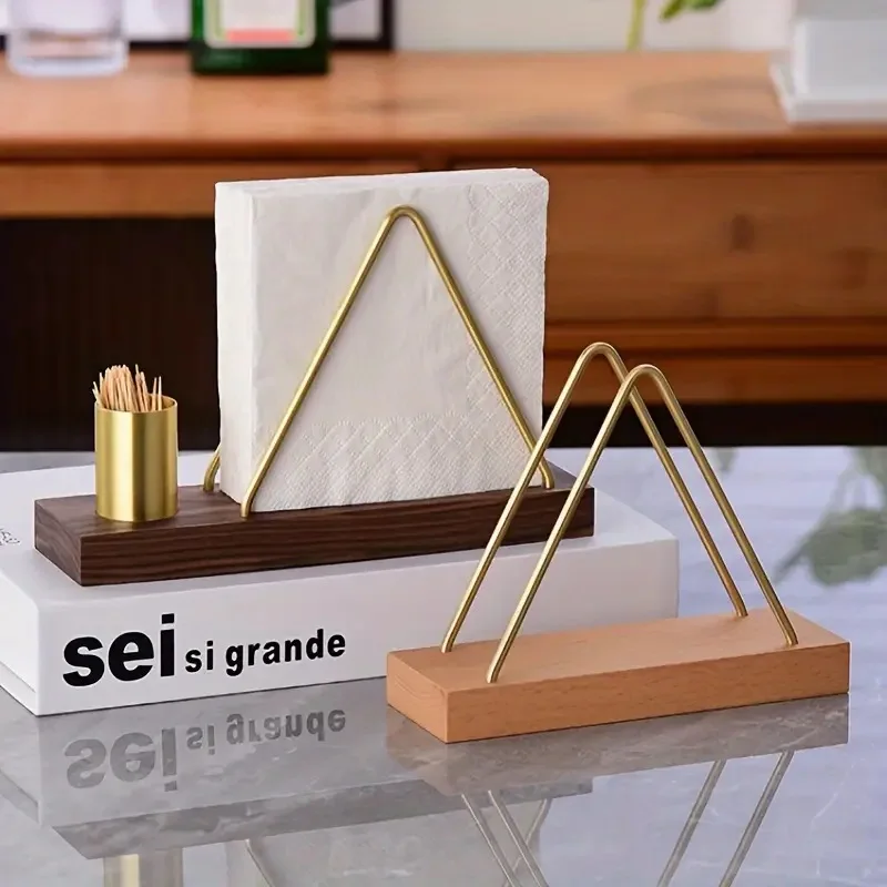 Solid Wood Tissue Holder Home Napkin Container Gold Metal Napkin Tissue Case for Hotel Restaurant Decoration Kitchen Accessories - imagen 4