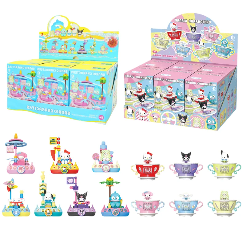 Sanrio Hangyodon Kuromi Hellokitty figura de Anime muñeca familia giratoria Clink Cup serie decoración caja ciega juguetes regalo para niños