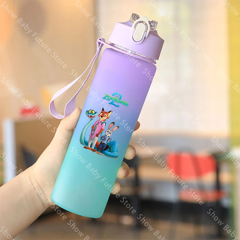 Botella de agua de 750ML Zootopia 2 Disney Judy Nick, botella de agua para niños y niñas, taza de agua deportiva portátil para beber de dibujos animados, regalos de cumpleaños