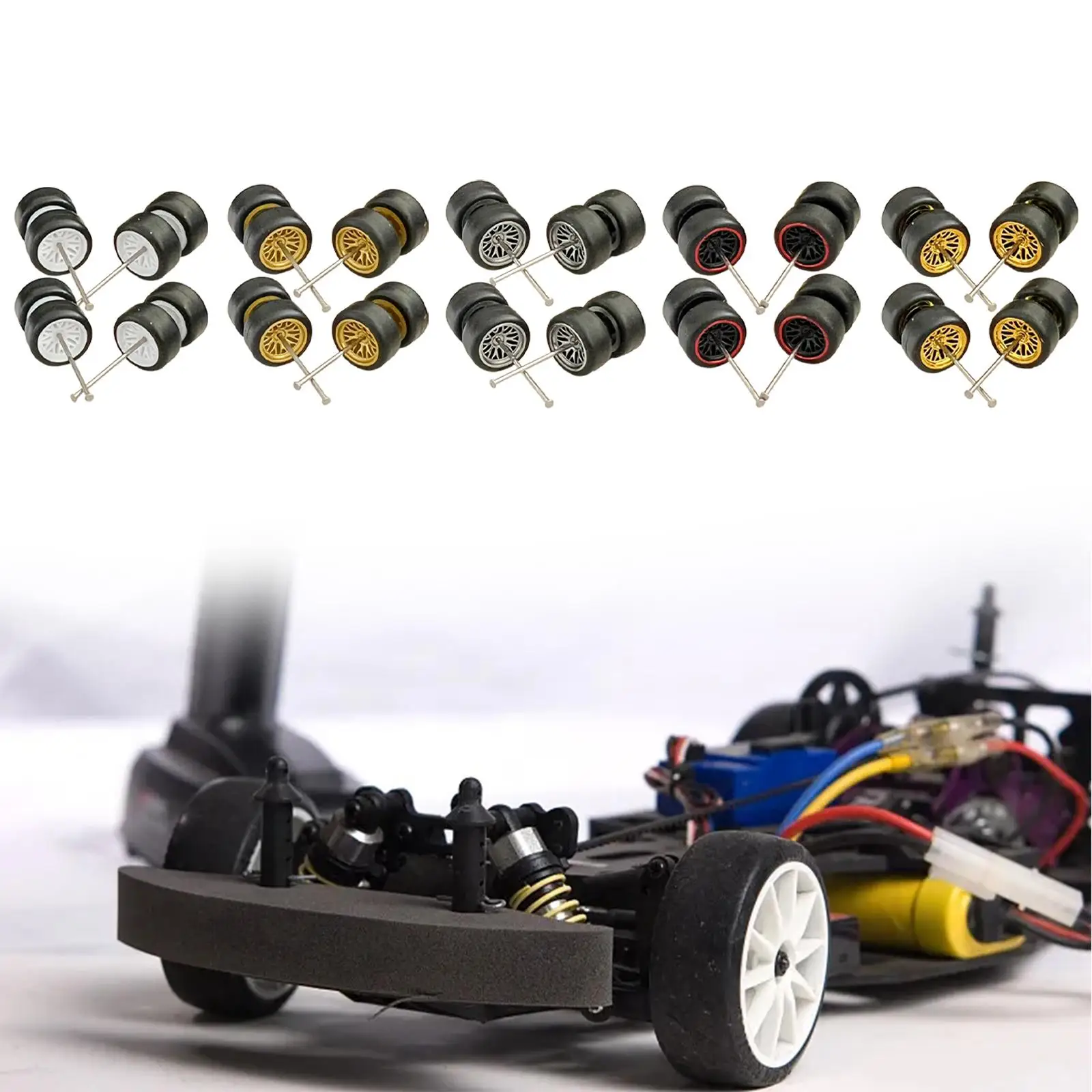 8 ruedas a escala 1/64 con ejes de varilla redonda, neumáticos de ruedas de coche modelo de simulación para coleccionistas - imagen 4