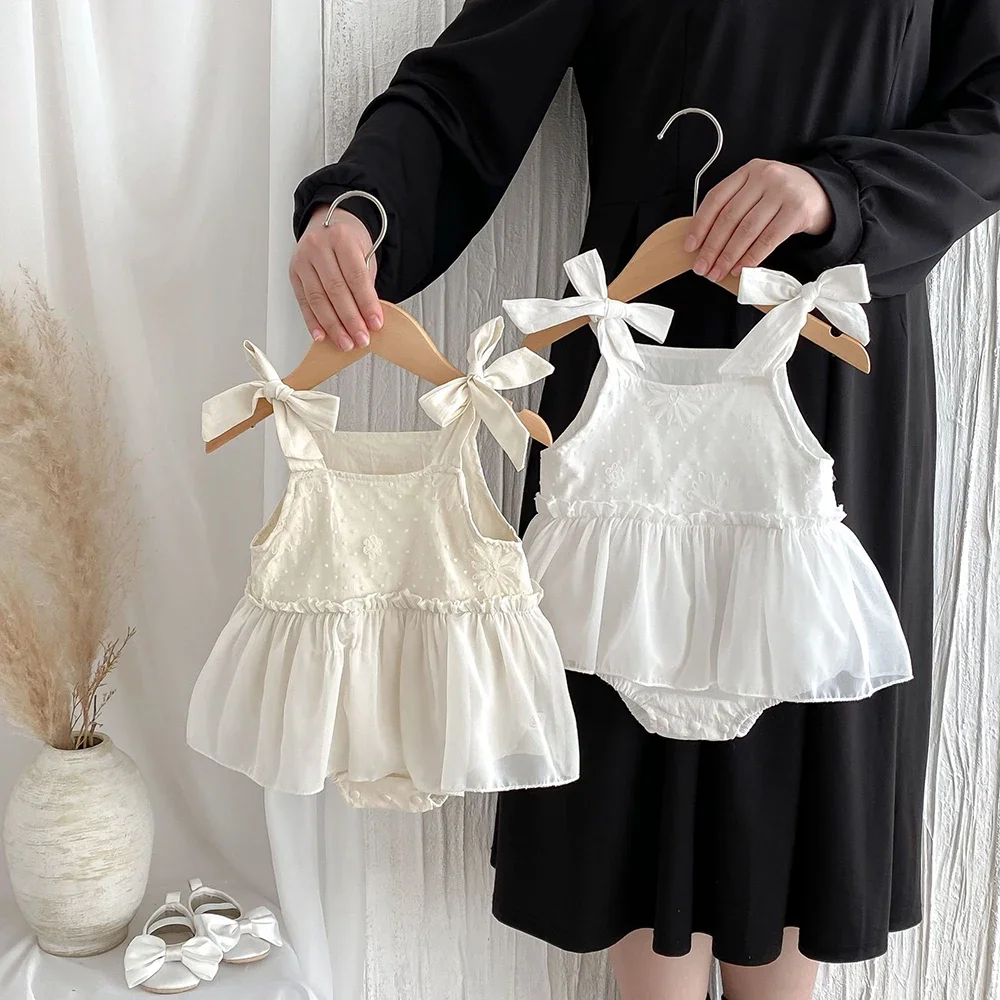 Ropa de verano para niñas, mono con volantes, decoración de lazo, camisola para niñas