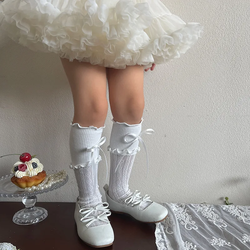 Calcetines hasta la rodilla para niña con lazo, color liso - imagen 2