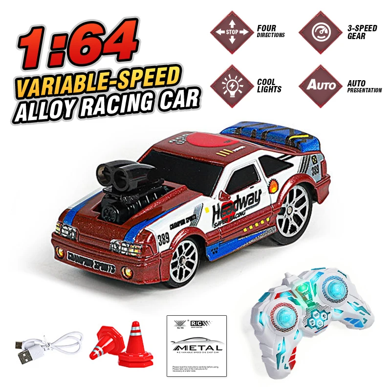Mini coche RC a escala 1:64, tracción en las cuatro ruedas, carreras de deriva con 3 configuraciones de velocidad, luz LED, vehículo de Control remoto de escritorio, Navidad - imagen 3