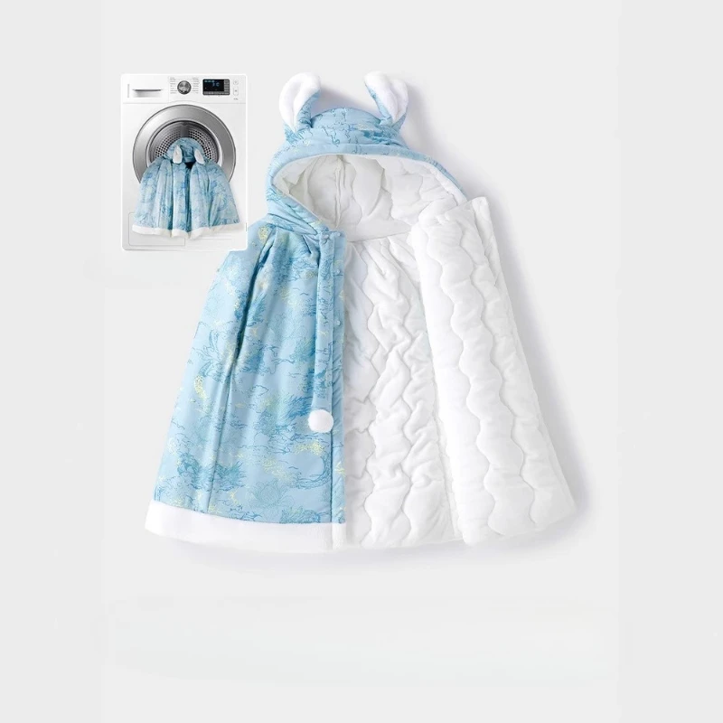 Capa de bebé con capucha para invierno, Poncho de capa gruesa de dibujos animados a prueba de viento para recién nacidos, capillera térmica larga para niños pequeños al aire libre - imagen 5