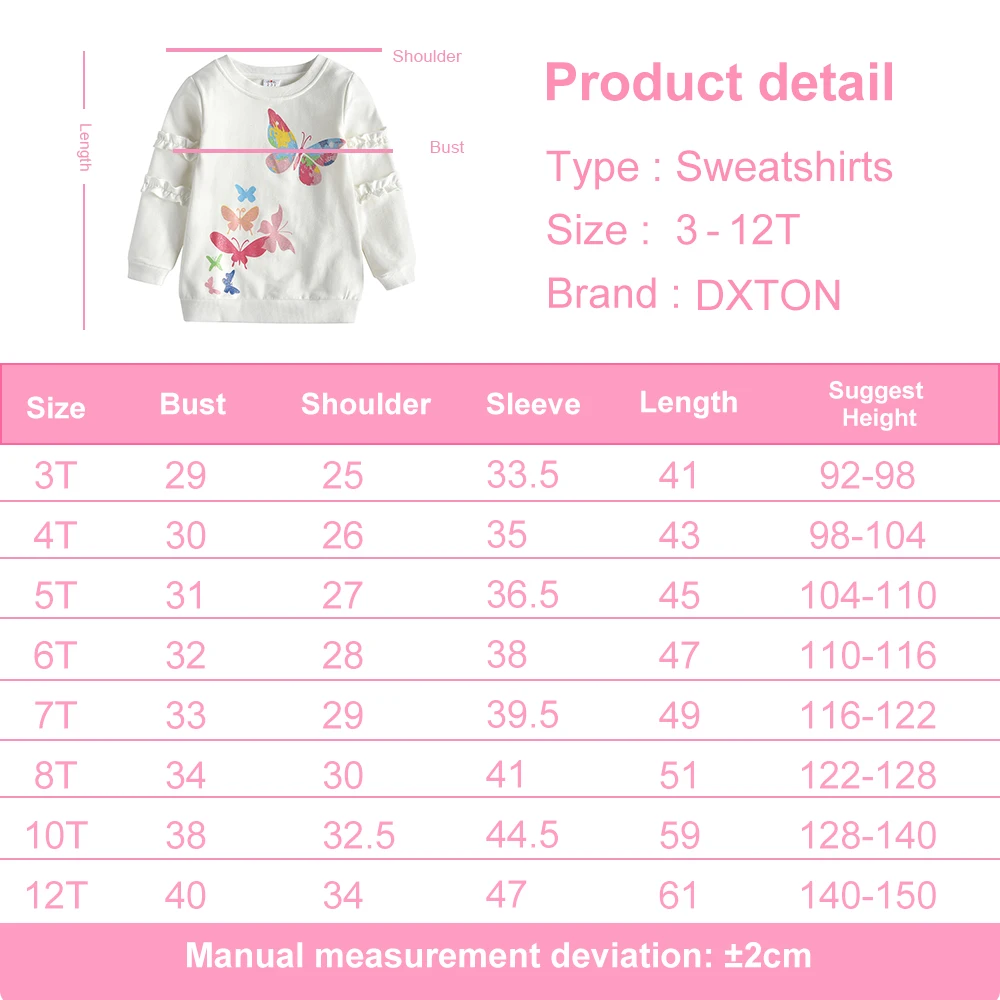 DXTON Sudadera de algodón para niña con volantes de mariposa - imagen 3