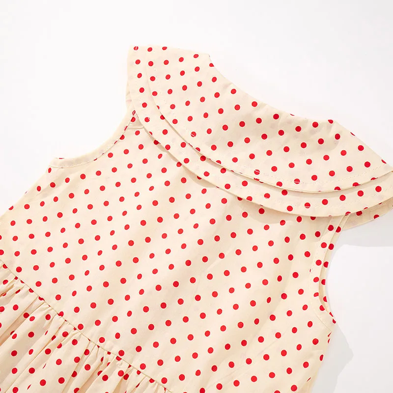 Ropa de verano para niña pequeña, vestido coreano de princesa de algodón sin mangas con cuello de muñeca de lunares, vestidos de bebé, ropa de Boutique para niños B058 - imagen 5