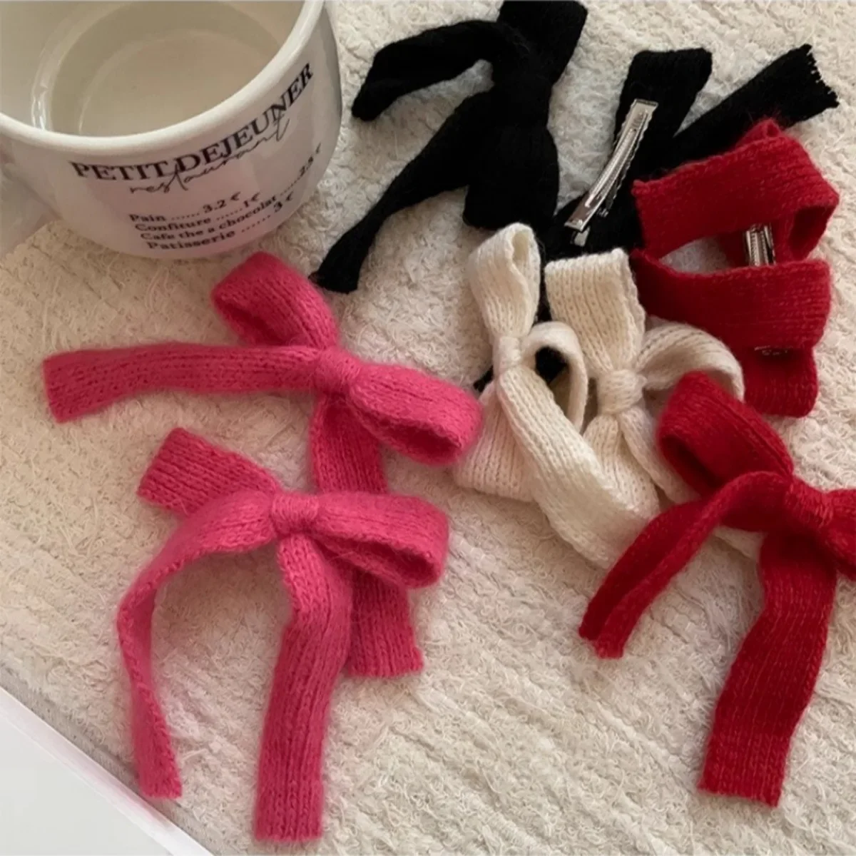 Nuevo 2 uds. Horquilla con lazo de lana de punto coreano, pasadores de princesa bonitos, accesorios para el cabello para niñas y niños - imagen 2