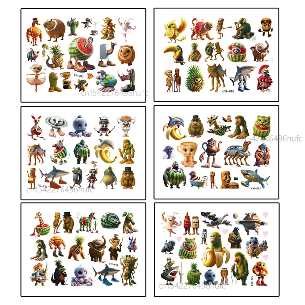 1 Uds Tung Sahur cerebro italiano AI tatuaje temporal abstracto pegatina lindo arte corporal tatuaje pegatinas juguetes para regalos de fiesta - imagen 4