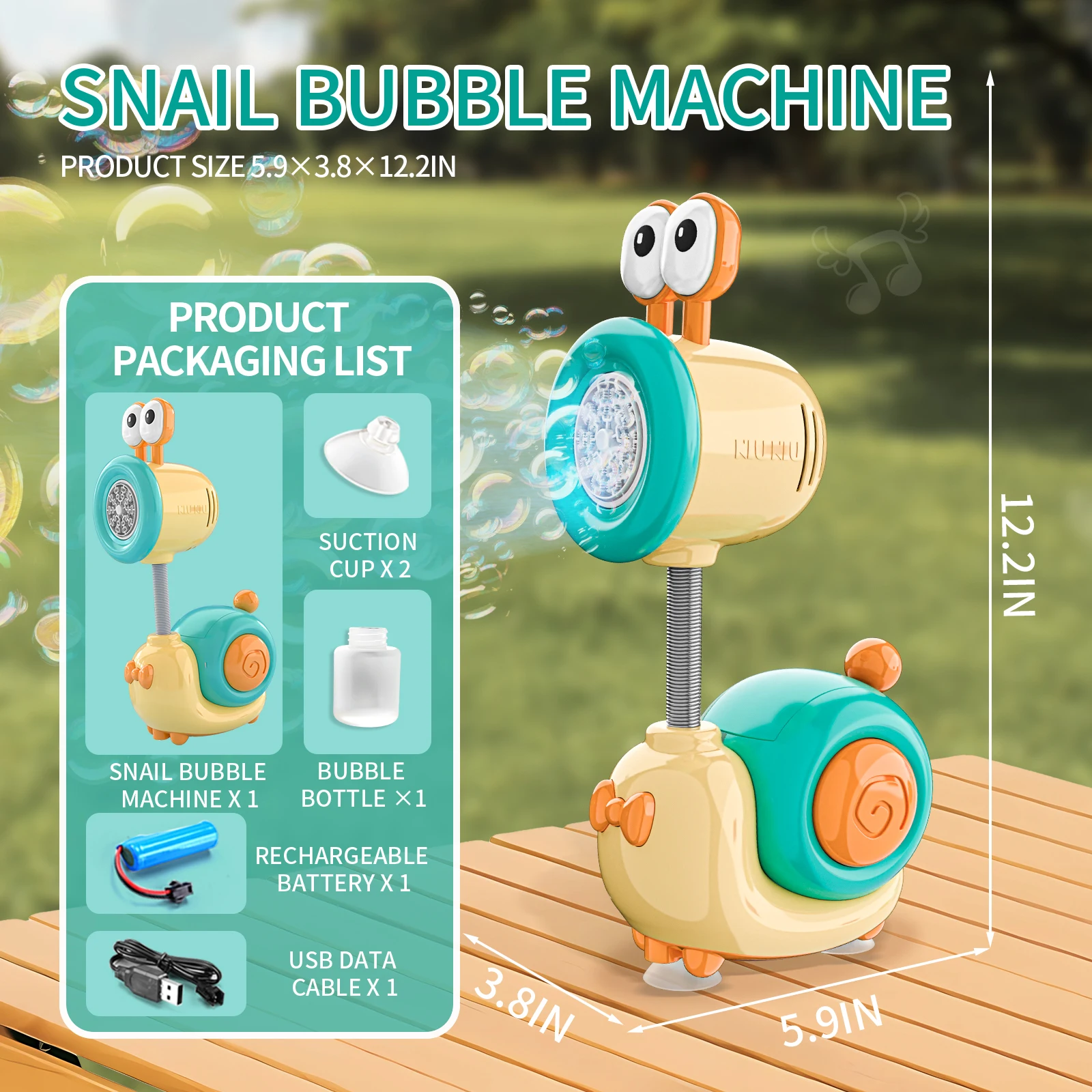 Máquina de burbujas de jabón de caracol, pistola de burbujas totalmente automática, 20 agujeros, luz LED, juego al aire libre, juguetes para niños y niñas, regalos para niños - imagen 5