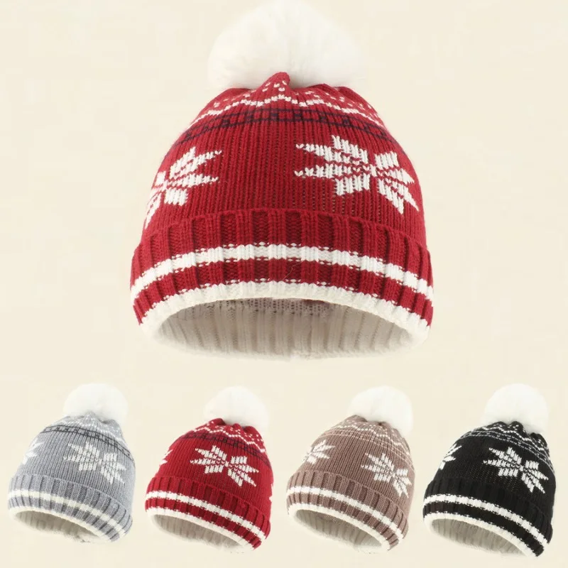 Gorro de punto de invierno para niños – Jacquard con copo de nieve retro - imagen 4