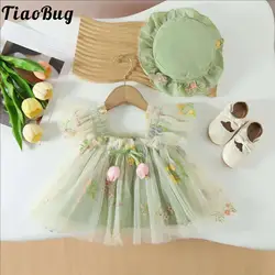 Vestido princesa niña sin mangas con bordado floral y tul