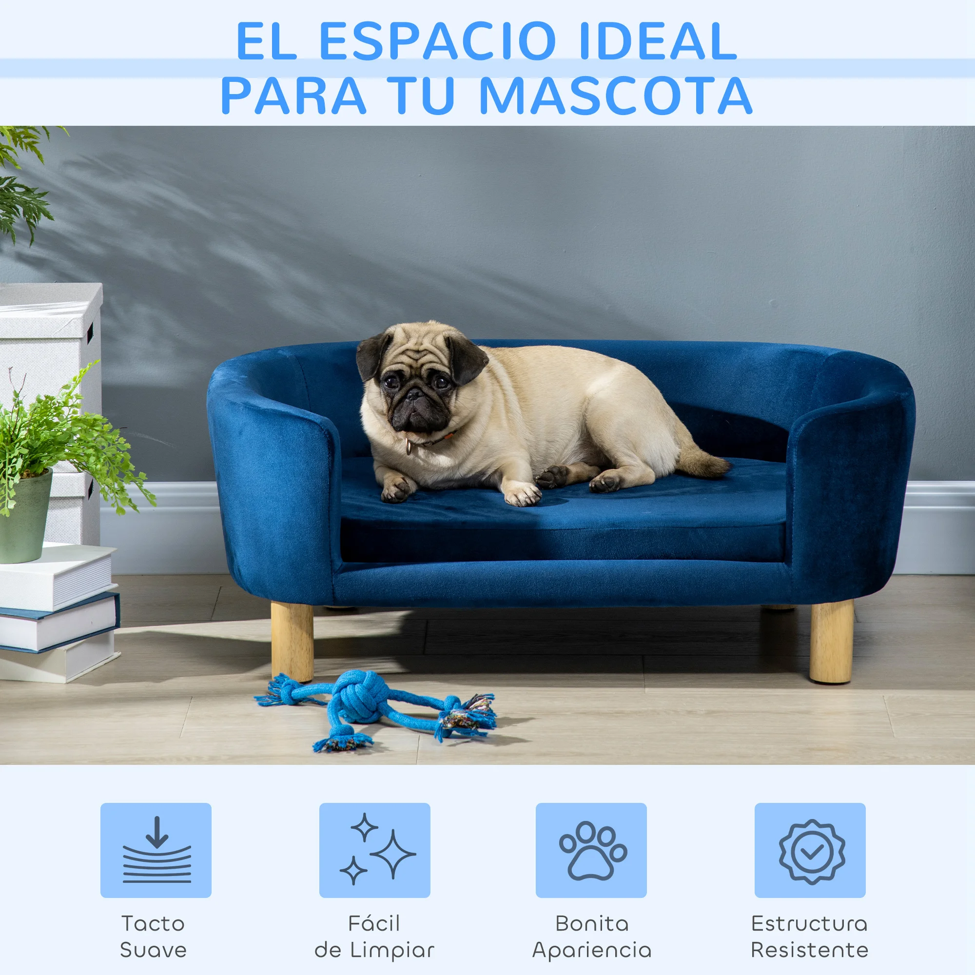 PawHut Sofá para Perros Pequeños, Cama para Perros Elevada con Patas de Madera, Cojín Desmontable y Funda Lavable, Carga 10 kg, 86x55x33 cm - imagen 5
