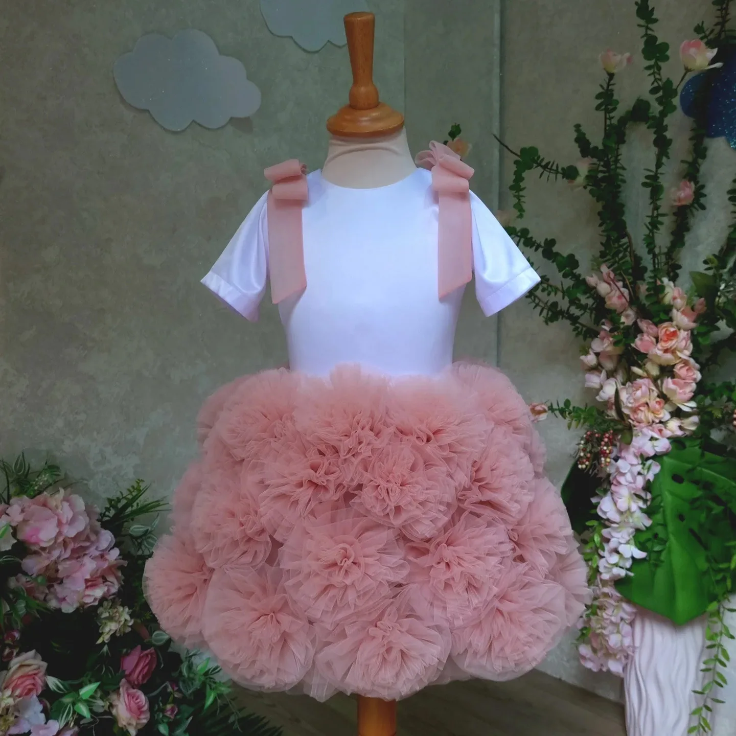 Vestido tutú de pastel con gradas para niñas pequeñas, elegante vestido de tul para actuaciones de piano y eventos formales, vestido de flores para niñas para niños - imagen 4