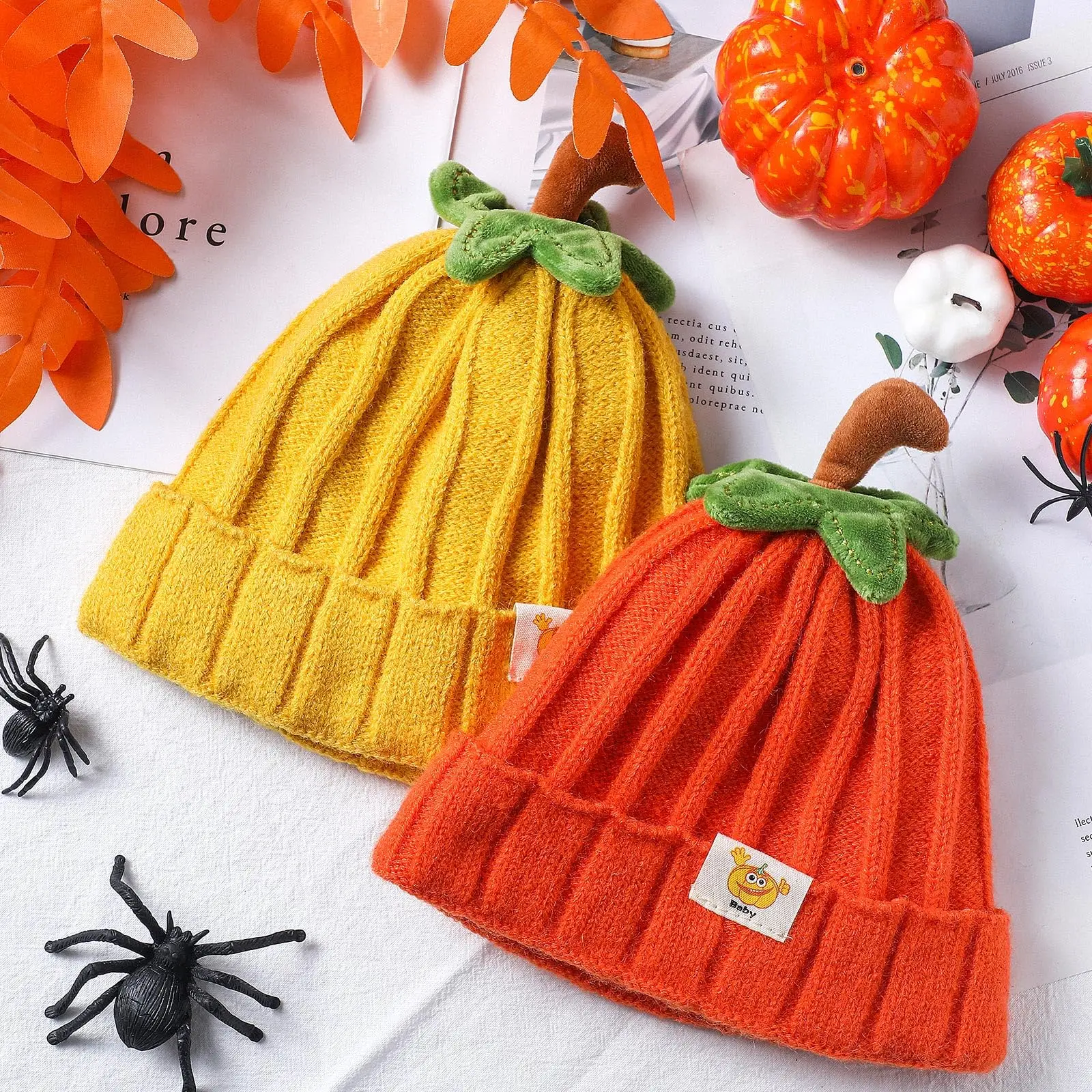 Gorro de calabaza para bebé de Halloween, gorro de calabaza para niños, bonito gorro tejido para recién nacido, gorro de Acción de Gracias para bebé (niño o niña) de 5 a 3 años - imagen 3