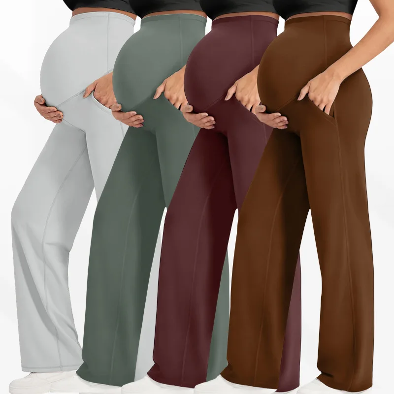 Pantalones para mujeres embarazadas, pantalones sueltos de maternidad, pierna ancha, ropa de abrigo informal de pierna recta de cintura alta para primavera y otoño