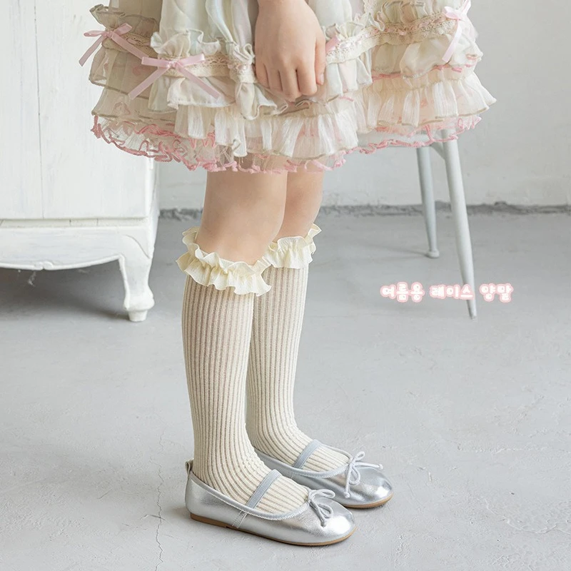 Calcetines largos sueltos con volantes para niñas, medias finas caladas de verano para niñas, medias de princesa dulce estilo Ballet Lolita para niñas - imagen 3