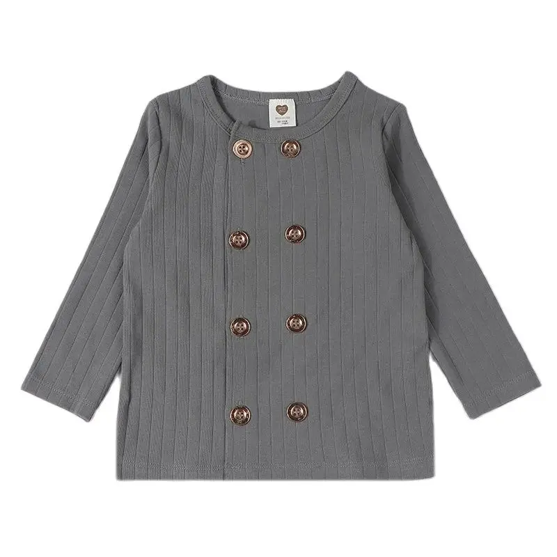 Camiseta manga larga acanalada con botones dorados para niño y niña – Invierno