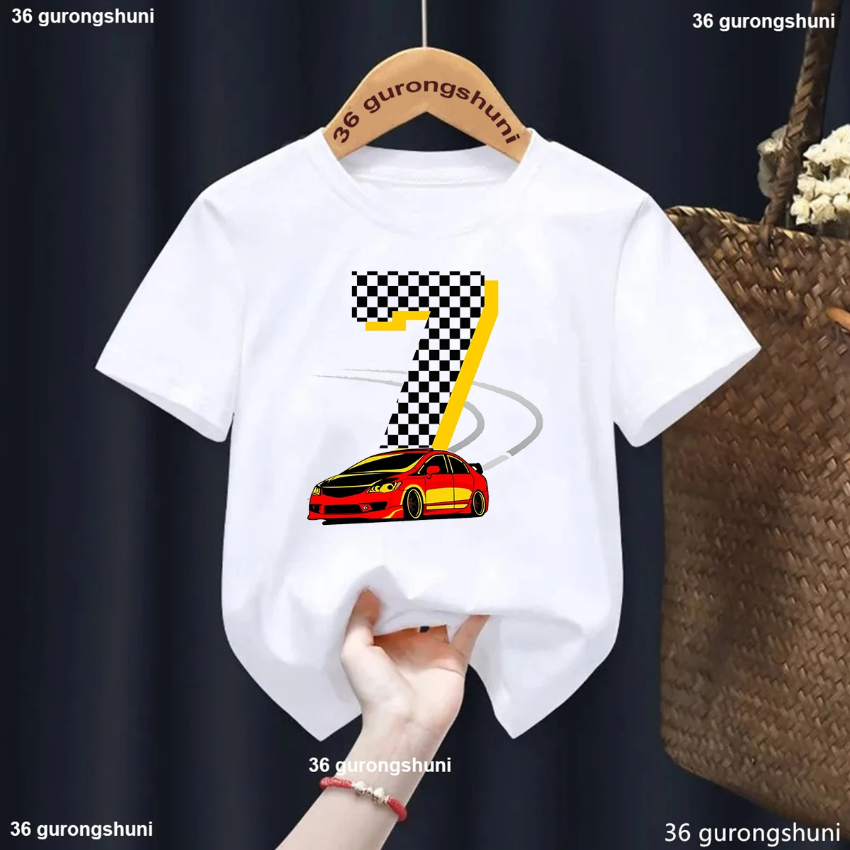 Camiseta con estampado de coche de carreras para niños, ropa Harajuku Kawaii, regalo de cumpleaños, camiseta de manga corta de verano - imagen 2